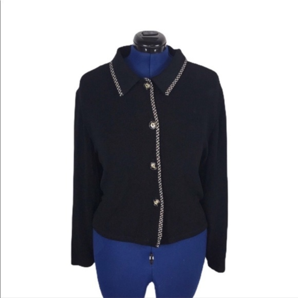 Lane Bryant 22 black/tan button up long sleeve stretch  cardigan classic sweater